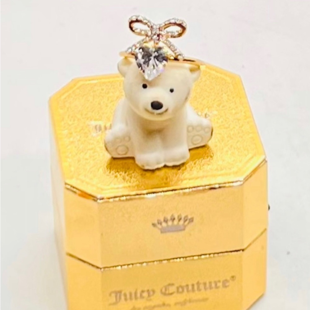 NWT Juicy Couture Gold Tone Pave Bow CZ Heart Ring Size 7
